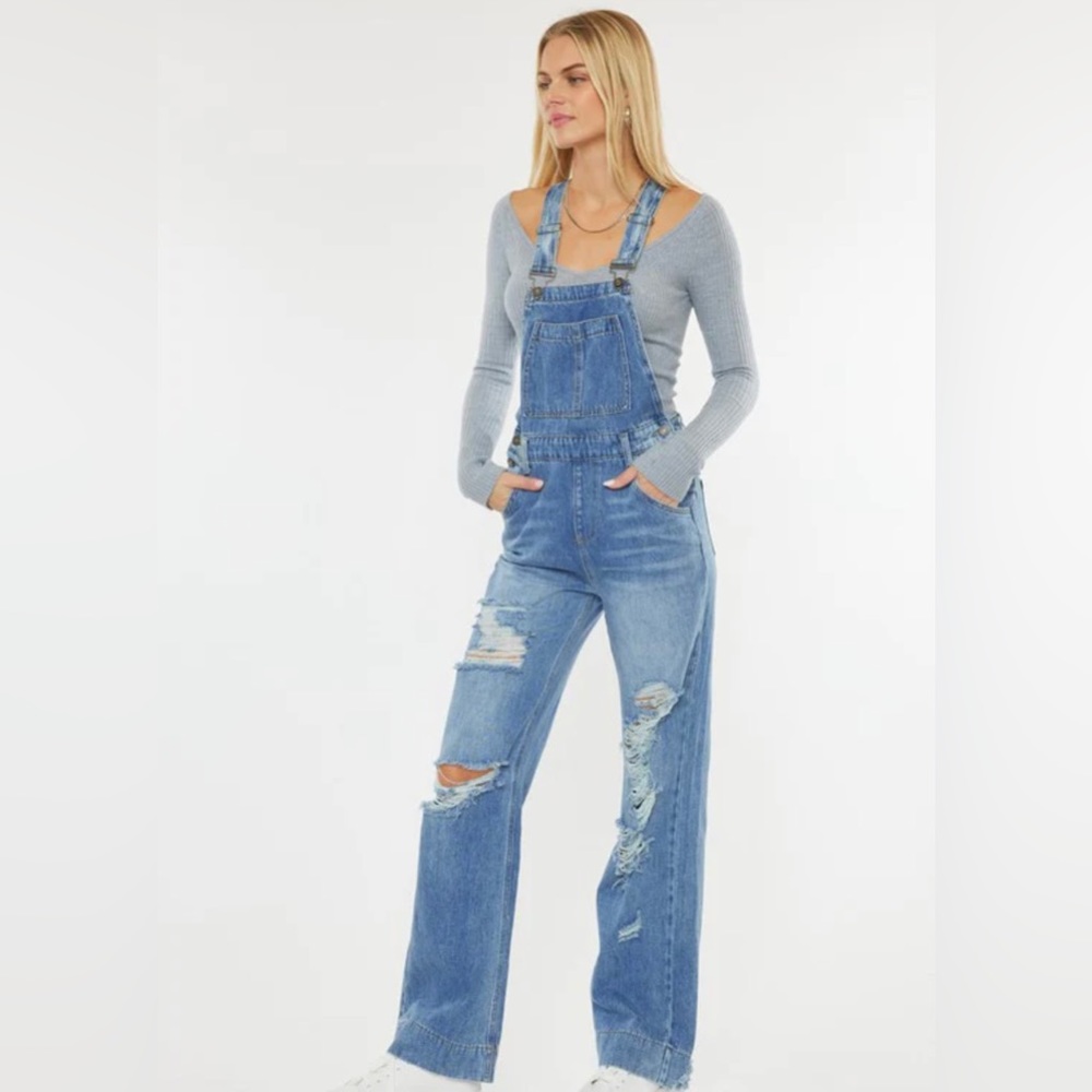Kancan The Melissa Distressed Overall - medium wash